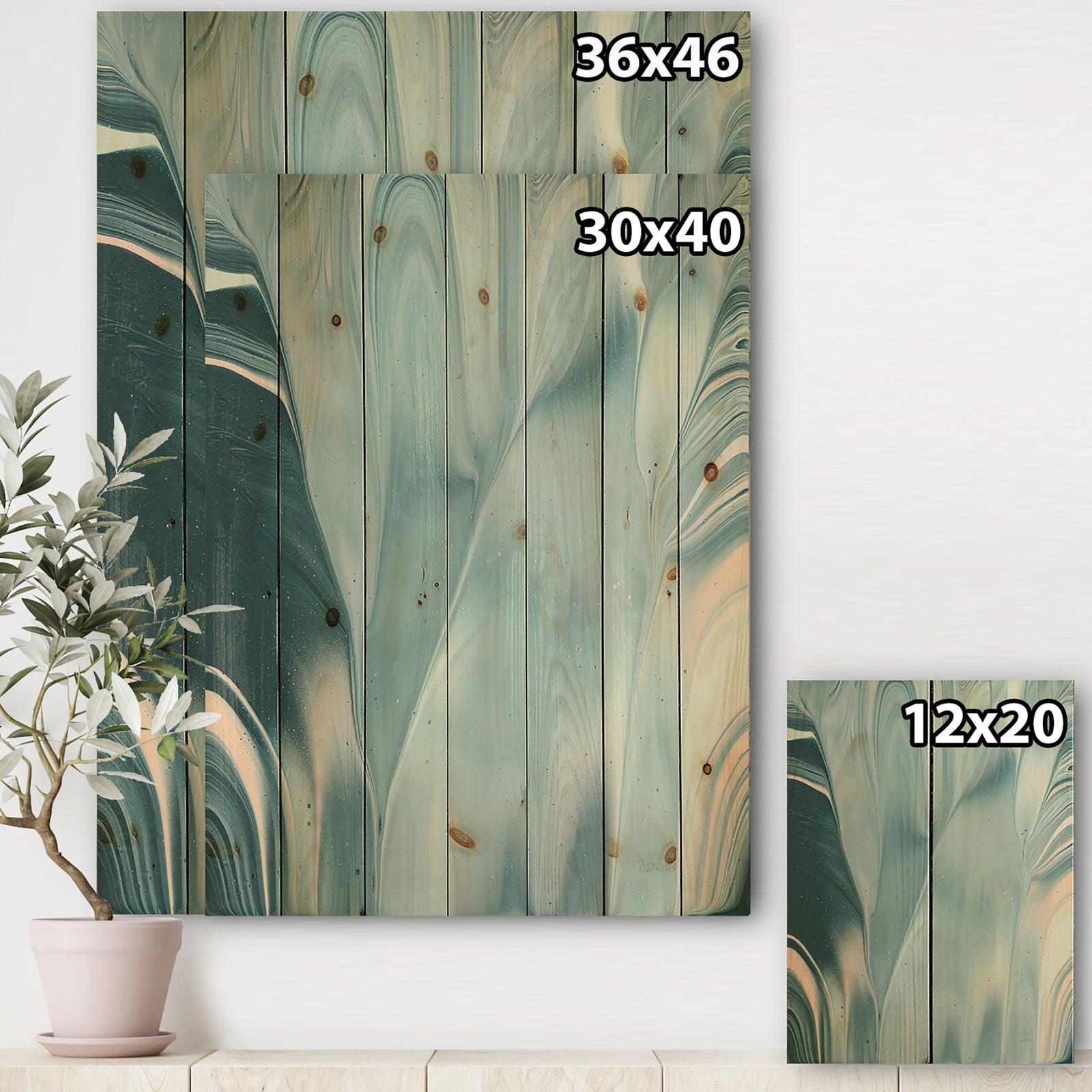 Blue Modern Water I - Modern Transitional Print on Natural Pine Wood