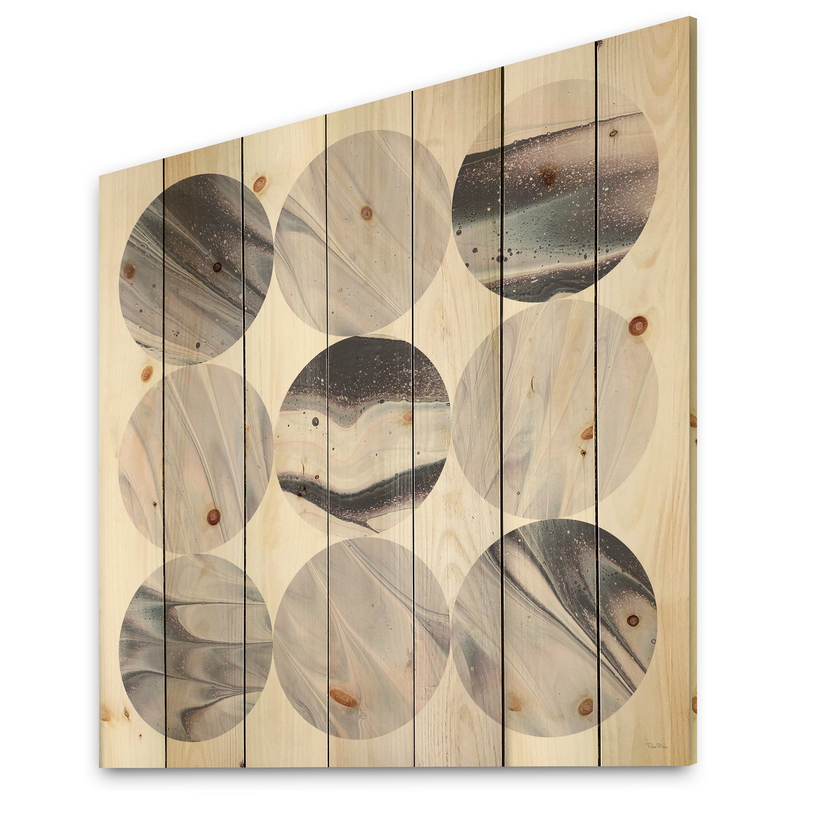 Circle Marble III - Modern Geometric Print on Natural Pine Wood