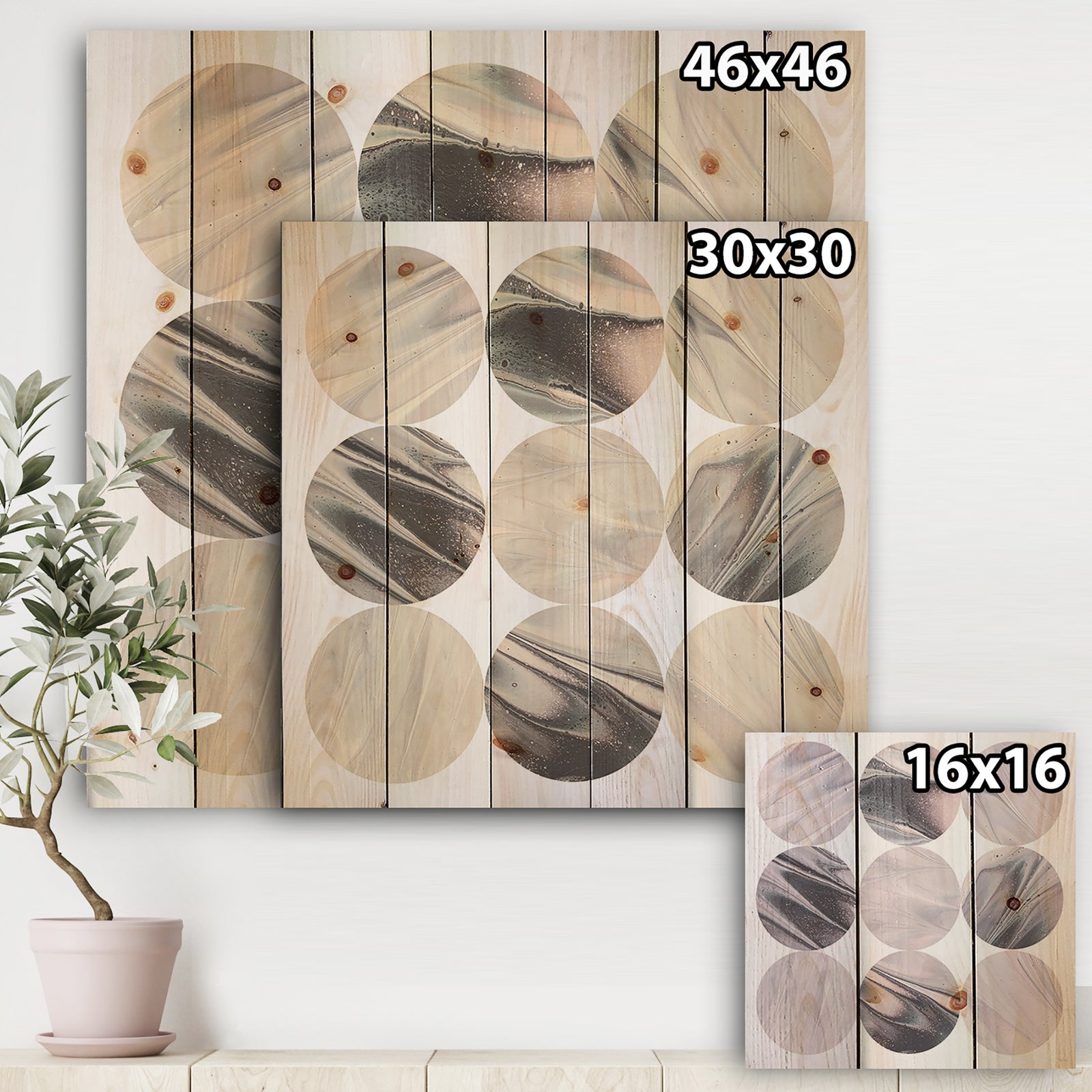 Circle Marble IV - Modern Geometric Print on Natural Pine Wood