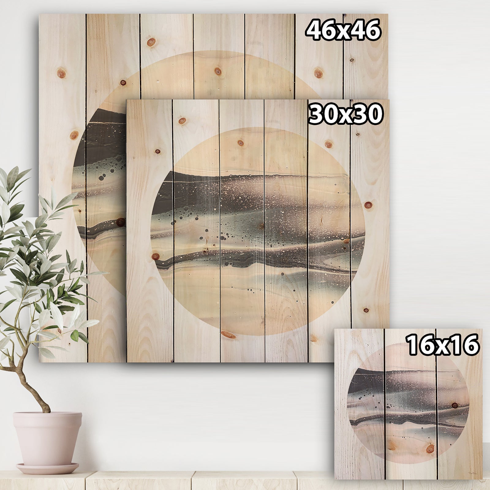 Circle Marble I - Modern Geometric Print on Natural Pine Wood