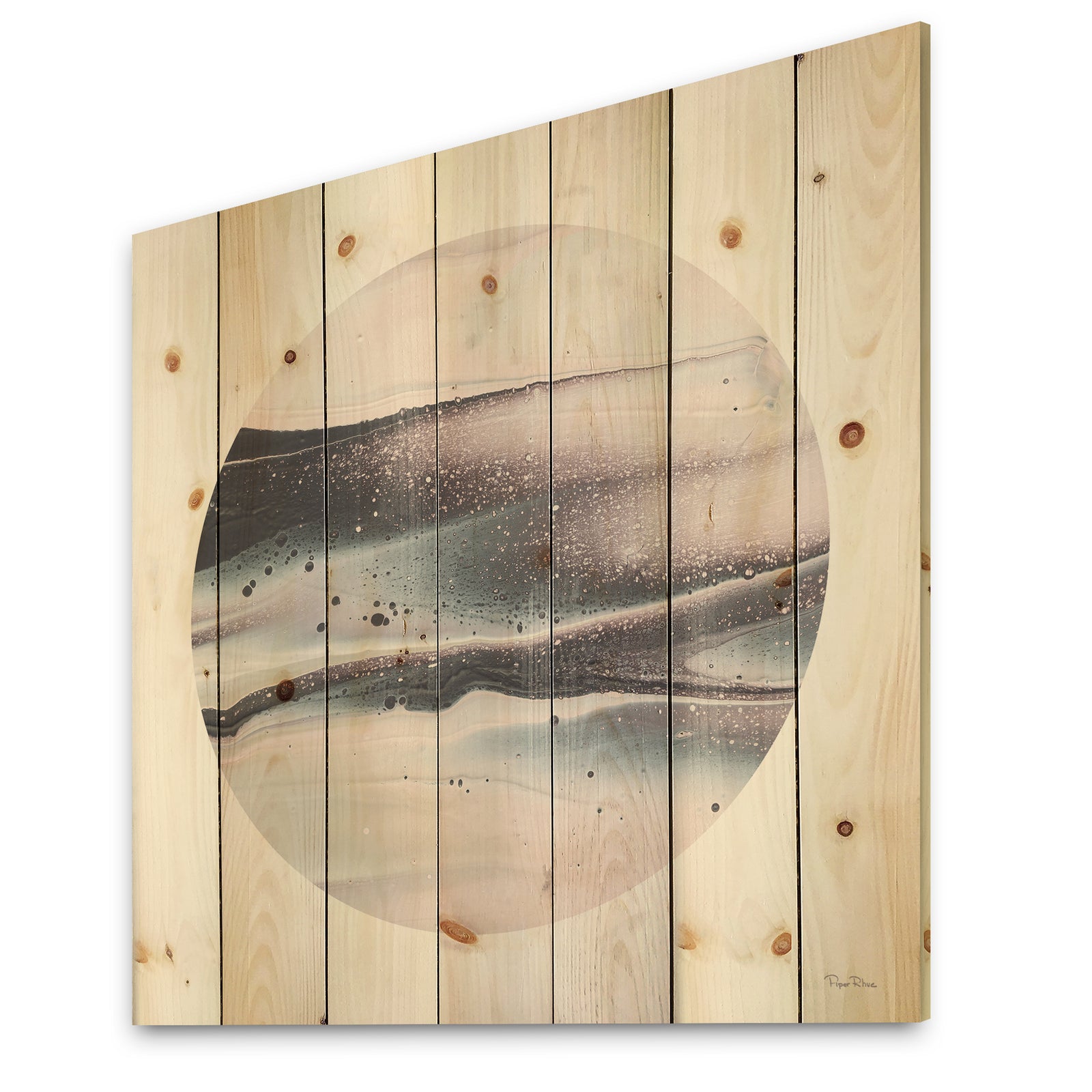 Circle Marble I - Modern Geometric Print on Natural Pine Wood