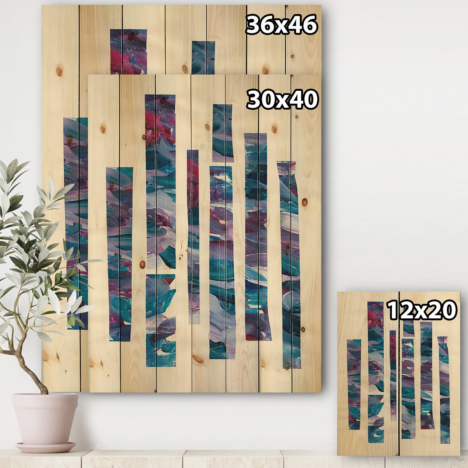 Ribbons of Jewels I - Modern Geometric Print on Natural Pine Wood