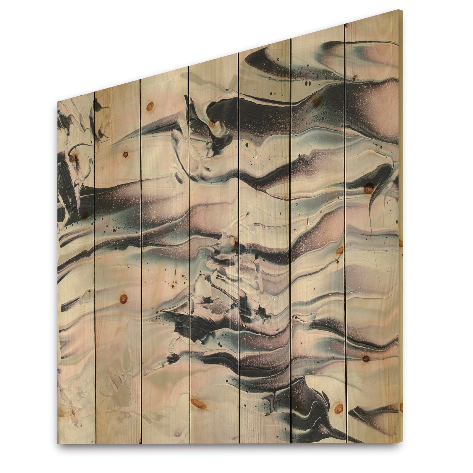 Grey Marbling V - Modern Transitional Print on Natural Pine Wood