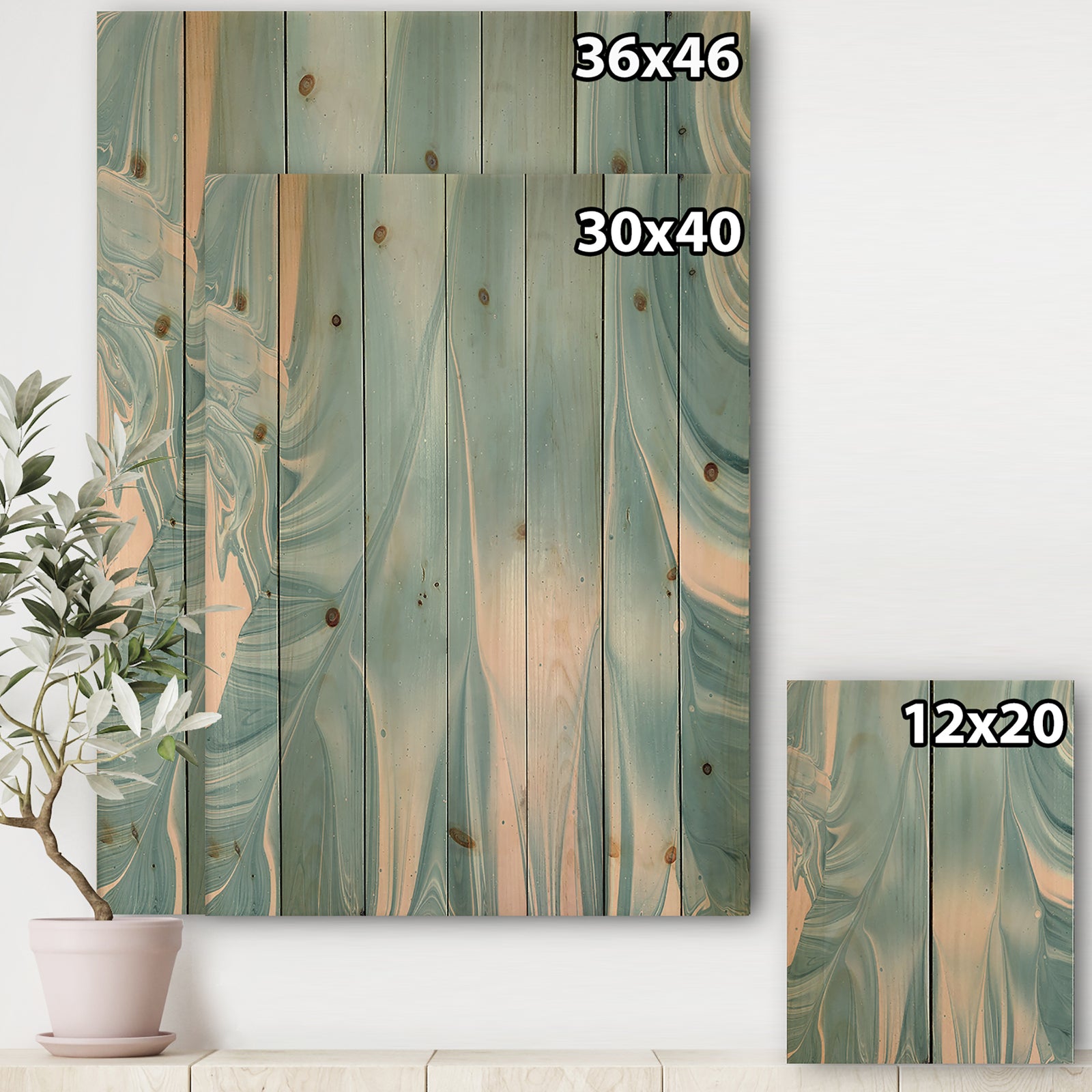 Abstract Water I - Modern Transitional Print on Natural Pine Wood
