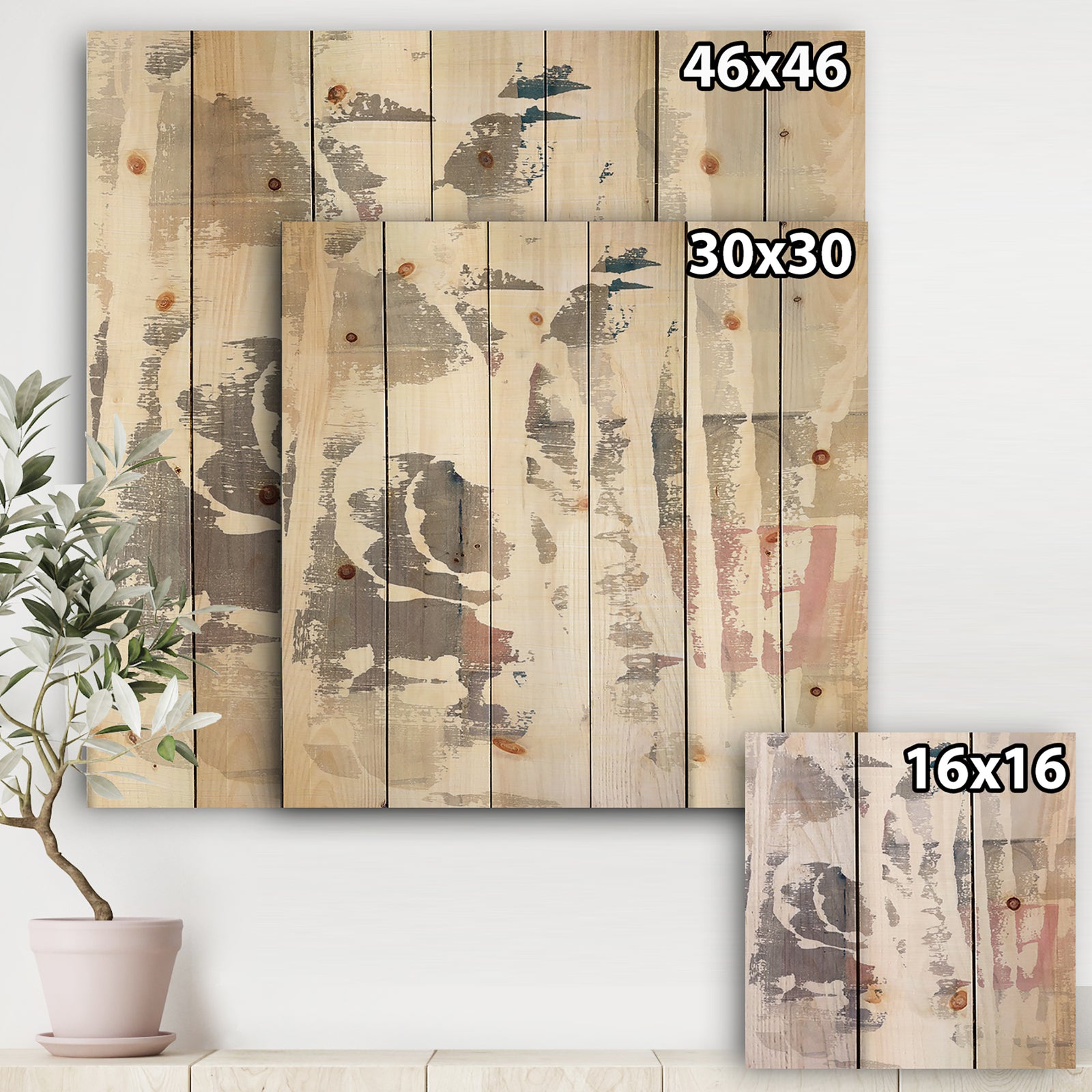 White Out Geometric - Modern & Contemporary Print on Natural Pine Wood