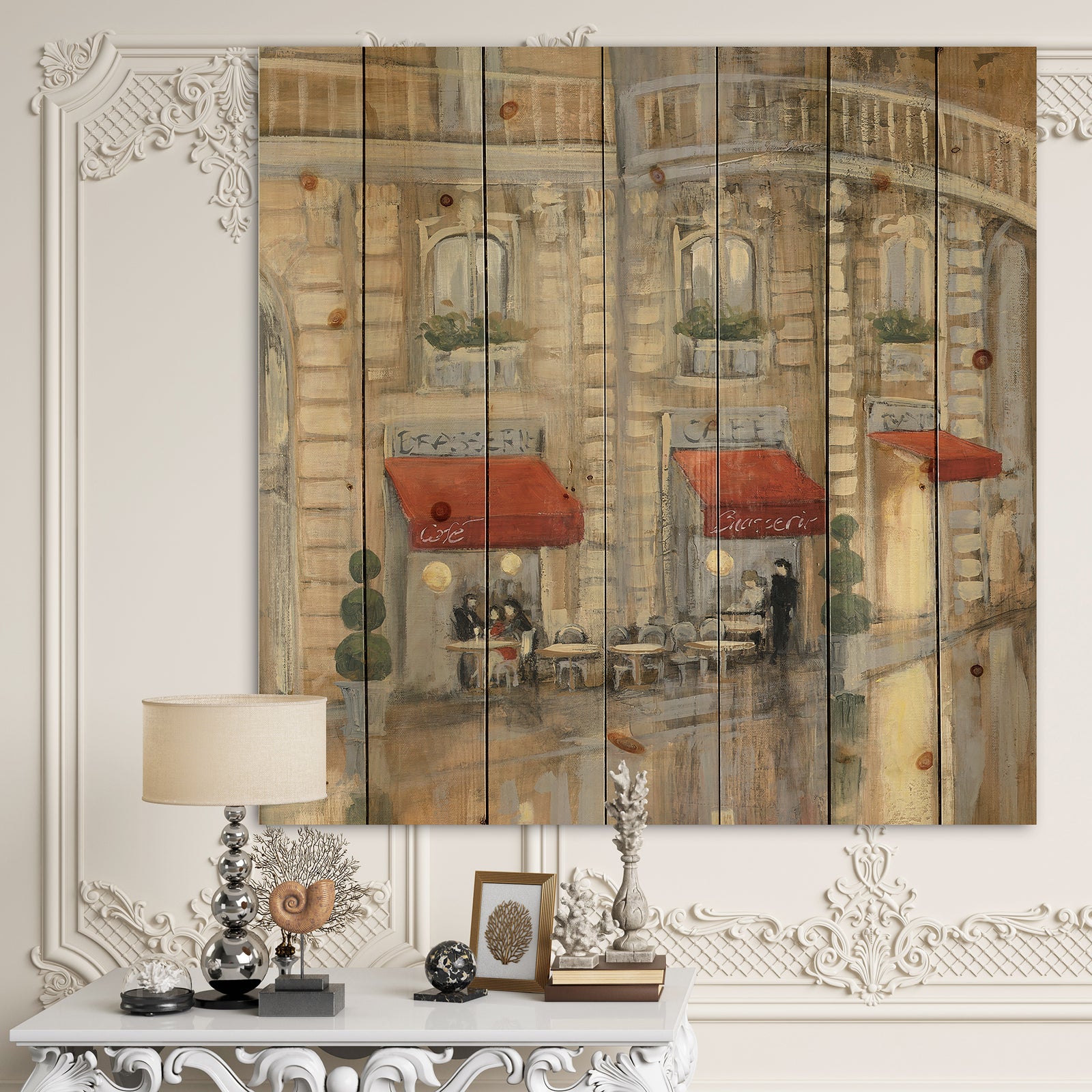 Love in Paris II - Romantic French Country Print on Natural Pine Wood