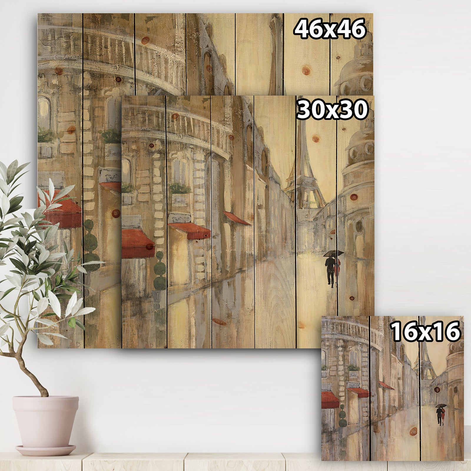 Love in Paris III - Romantic French Country Print on Natural Pine Wood