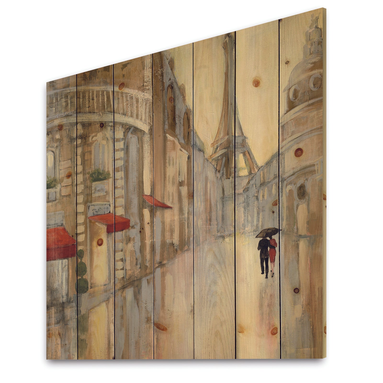 Love in Paris III - Romantic French Country Print on Natural Pine Wood