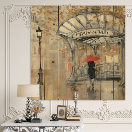 Love in Paris IV - Romantic French Country Print on Natural Pine Wood