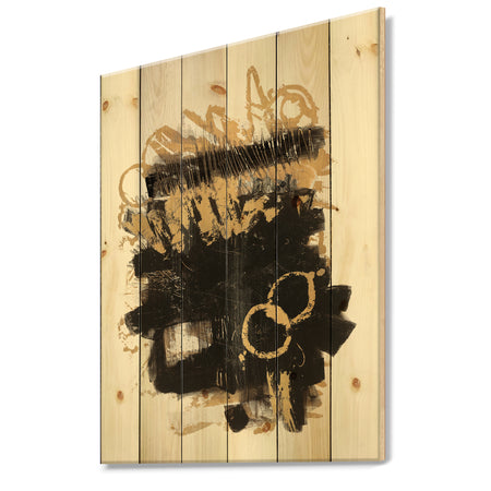 Gold and Black drift II - Glam Modern Print on Natural Pine Wood