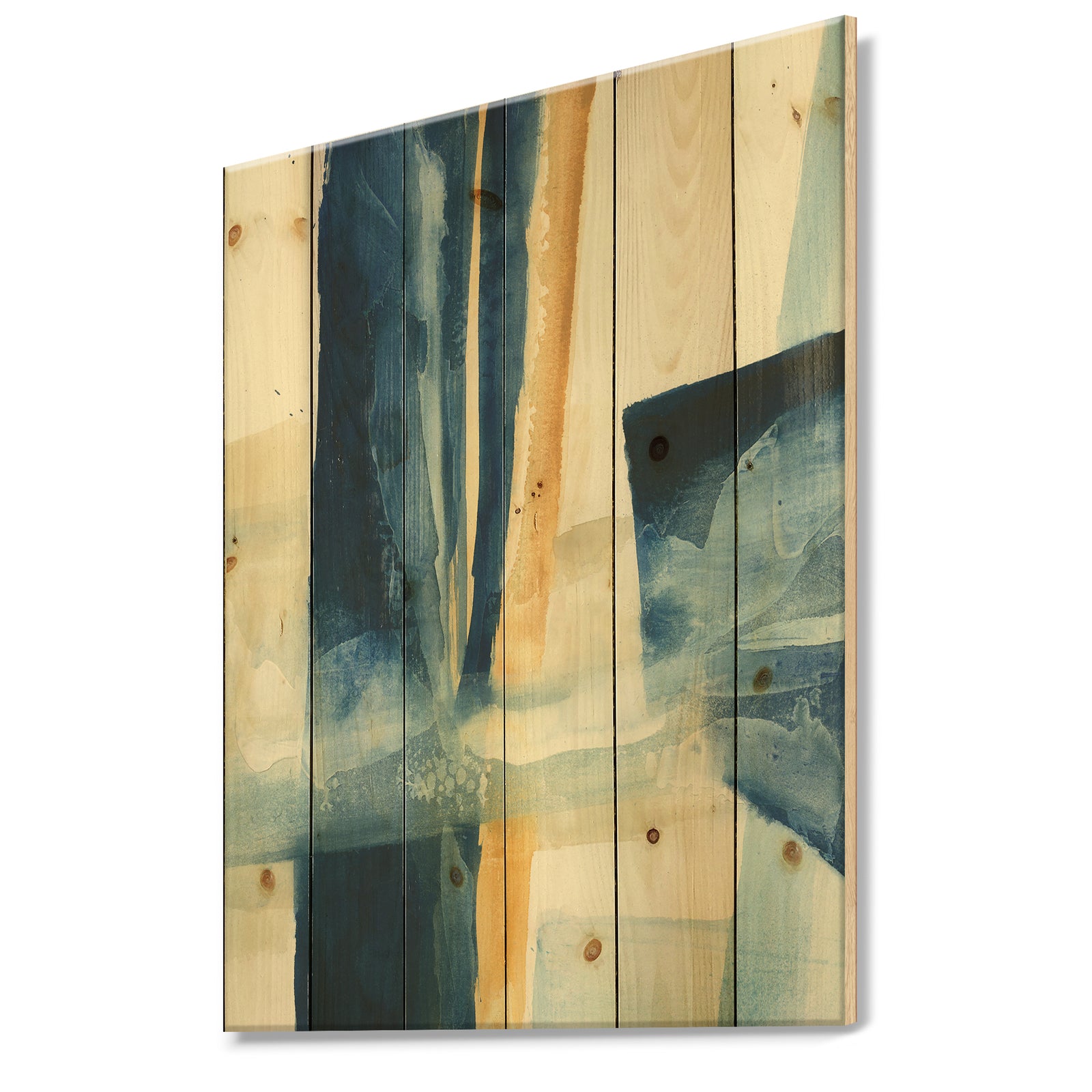 Indigo Panel IV - Glam Modern Print on Natural Pine Wood
