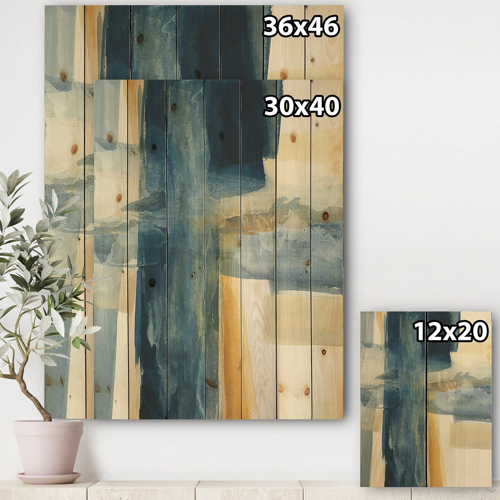 Indigo Panel VI - Glam Modern Print on Natural Pine Wood