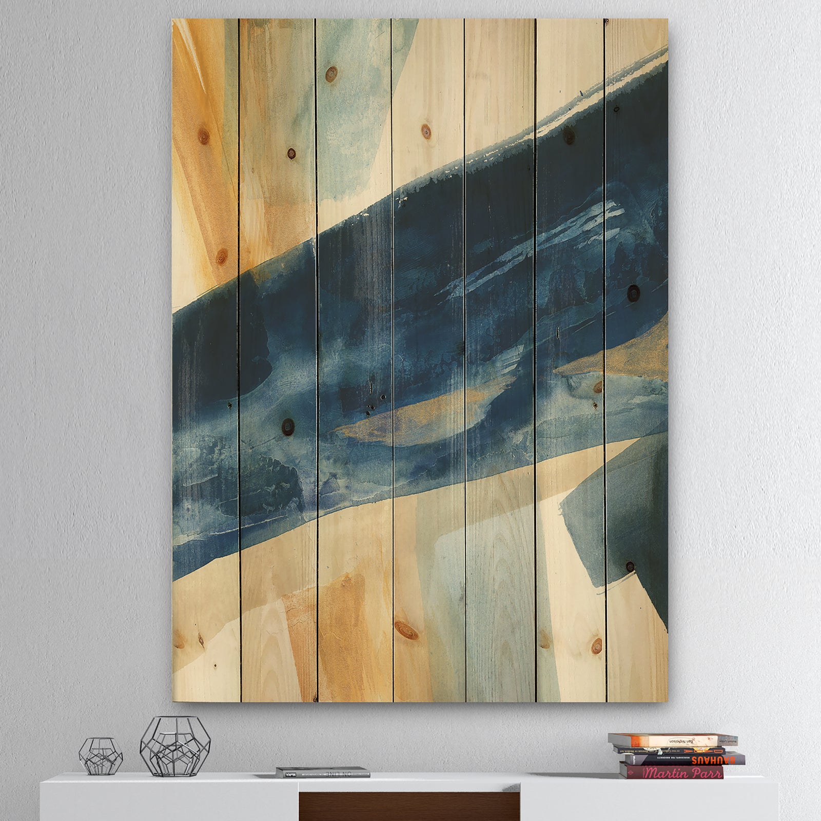 Indigo Panel I - Glam Modern Print on Natural Pine Wood