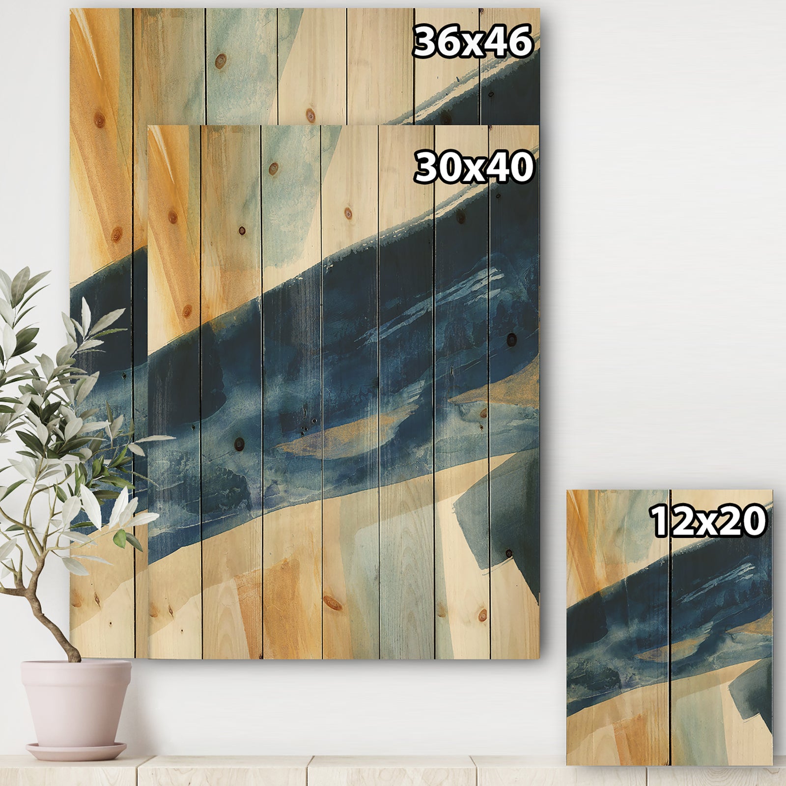 Indigo Panel I - Glam Modern Print on Natural Pine Wood