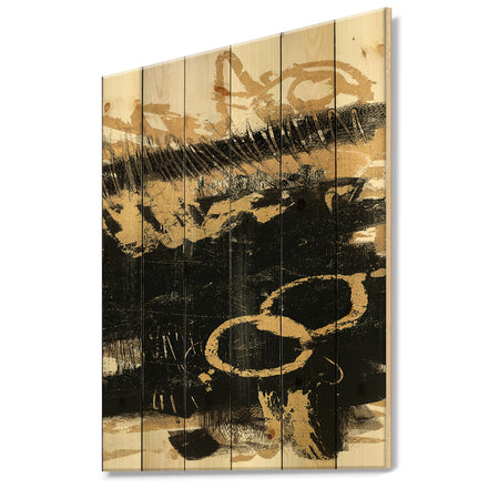 Gold and Black drift III - Modern Glam Print on Natural Pine Wood