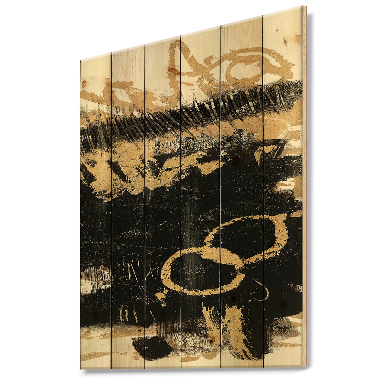 Gold and Black drift III - Modern Glam Print on Natural Pine Wood