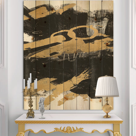 Gold and Black drift IV - Glam Print on Natural Pine Wood