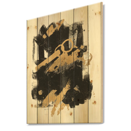 Gold and Black drift I - Modern Glam Print on Natural Pine Wood