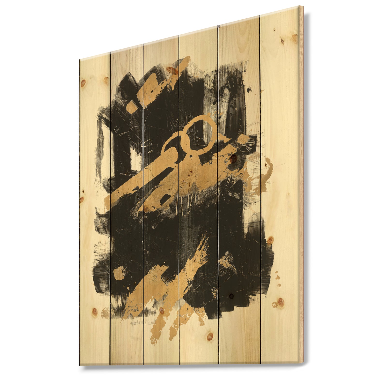 Gold and Black drift I - Modern Glam Print on Natural Pine Wood