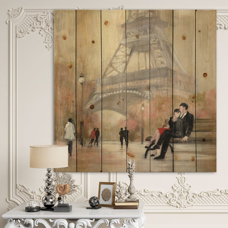 Love in Paris VI - Romantic French Country Print on Natural Pine Wood