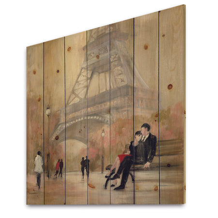 Love in Paris VI - Romantic French Country Print on Natural Pine Wood