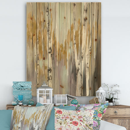 Porch & Den Silver and Yellow Birch Forest II - Cottage Print on Natural Pine Wood