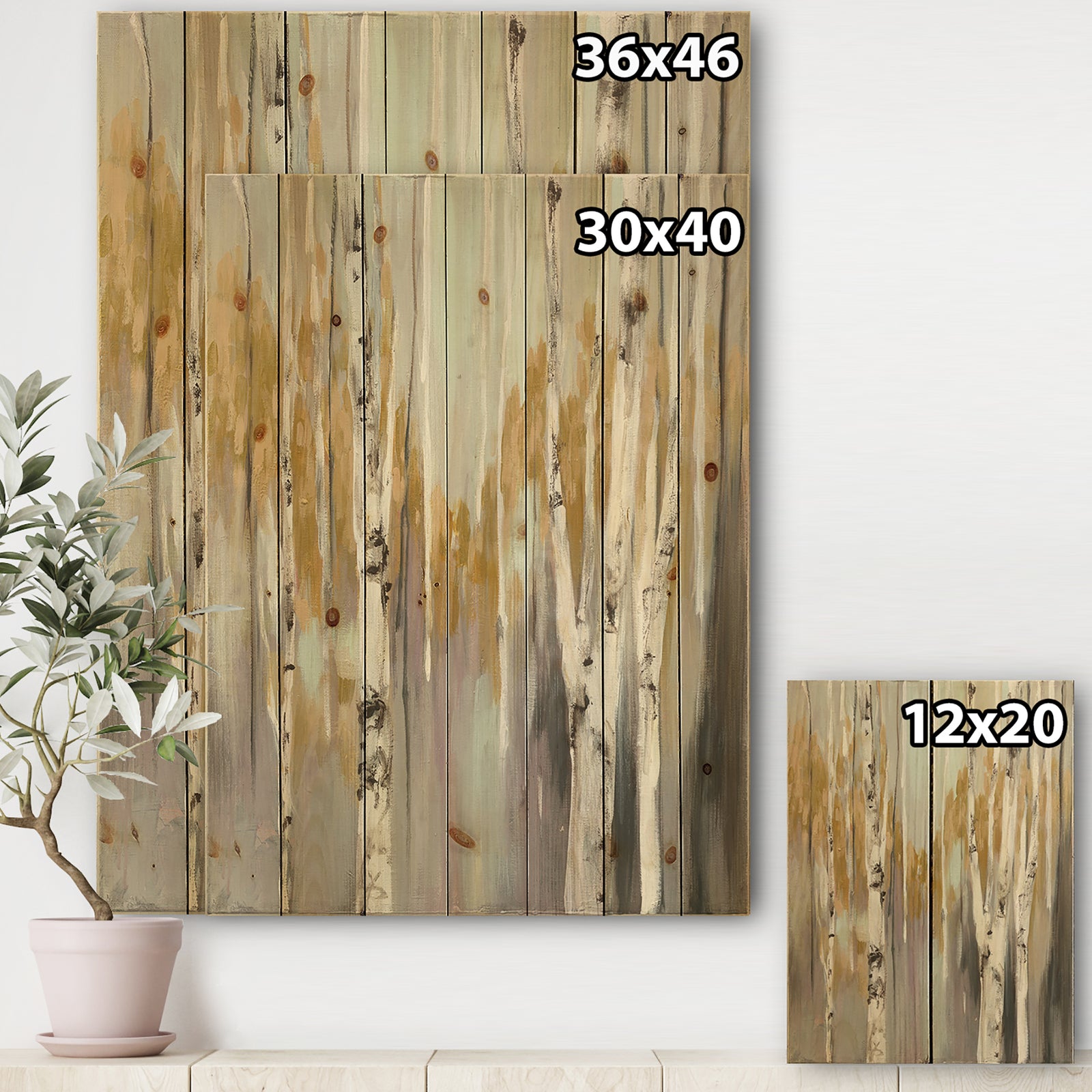 Porch & Den Silver and Yellow Birch Forest II - Cottage Print on Natural Pine Wood