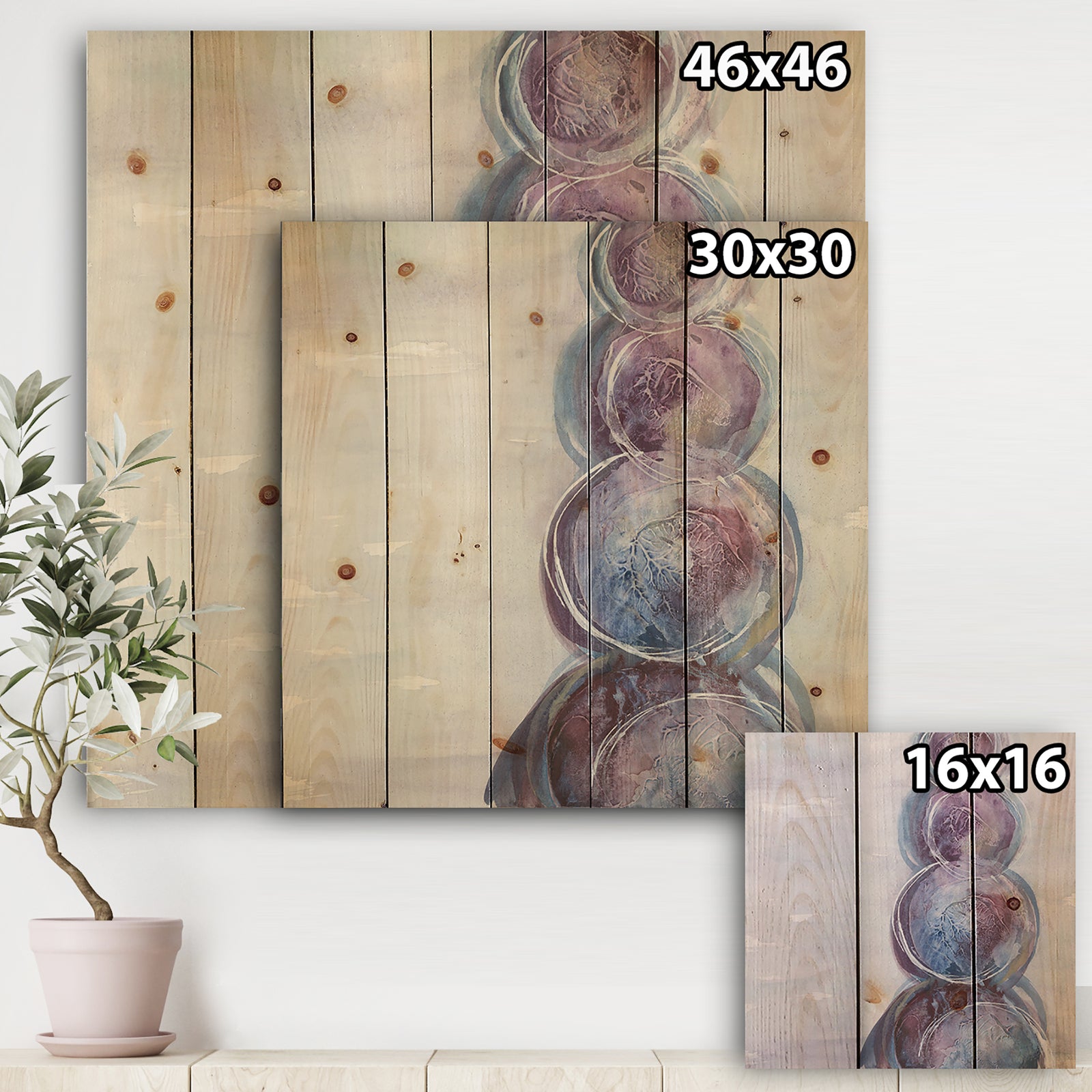 Purple Starting Over I - Modern Geometric Print on Natural Pine Wood