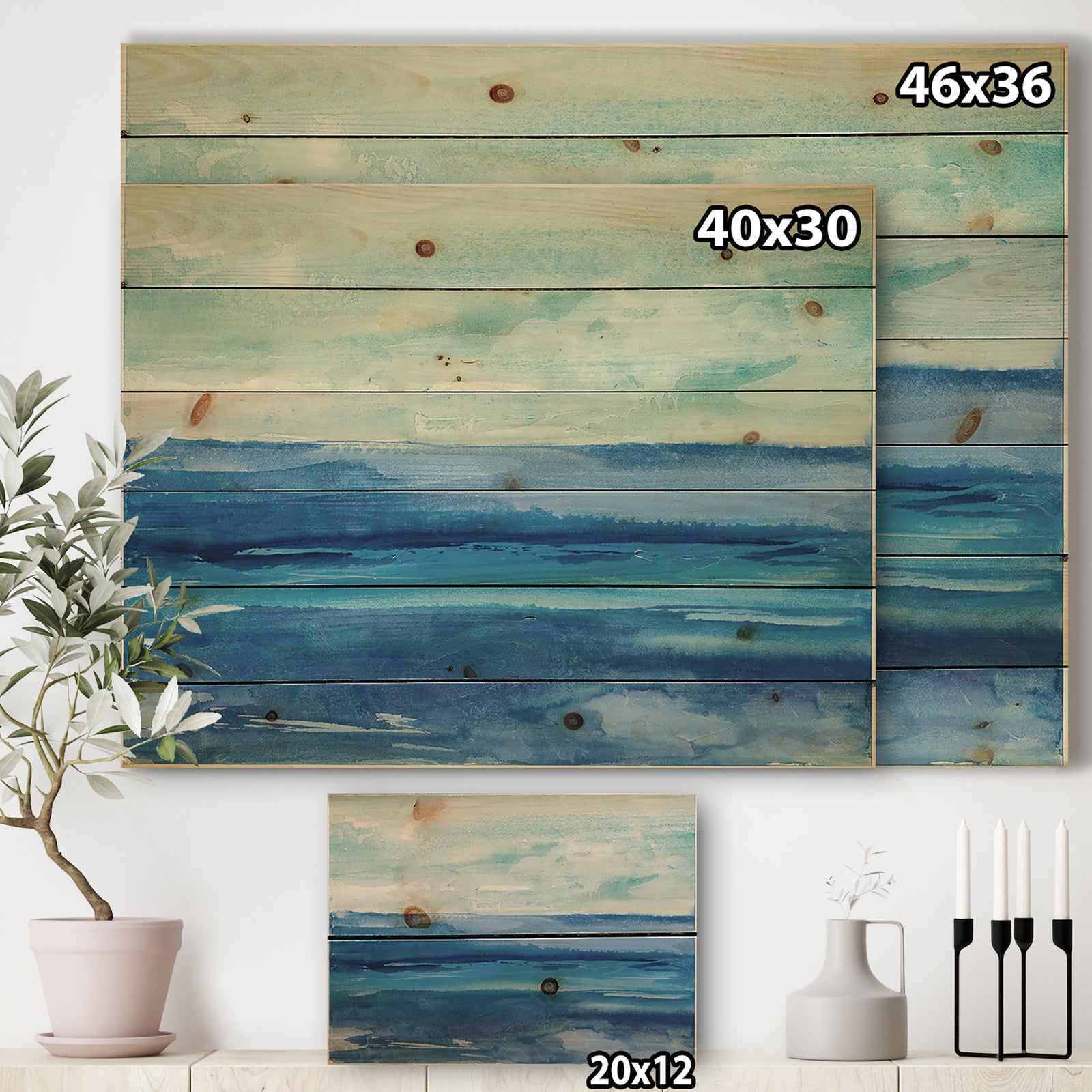 Out to Sea - Nautical & Beach Print on Natural Pine Wood