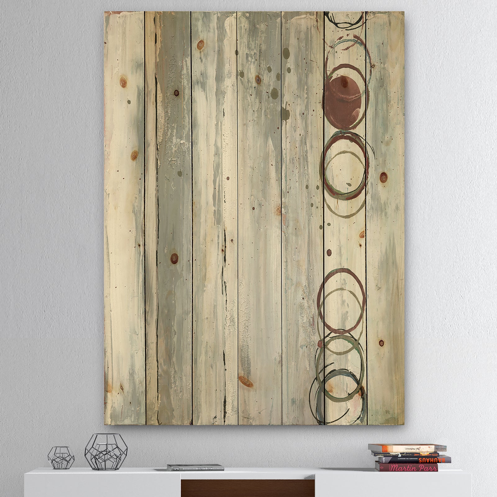 Whitewashed Chinchilla - Modern Geometric Print on Natural Pine Wood