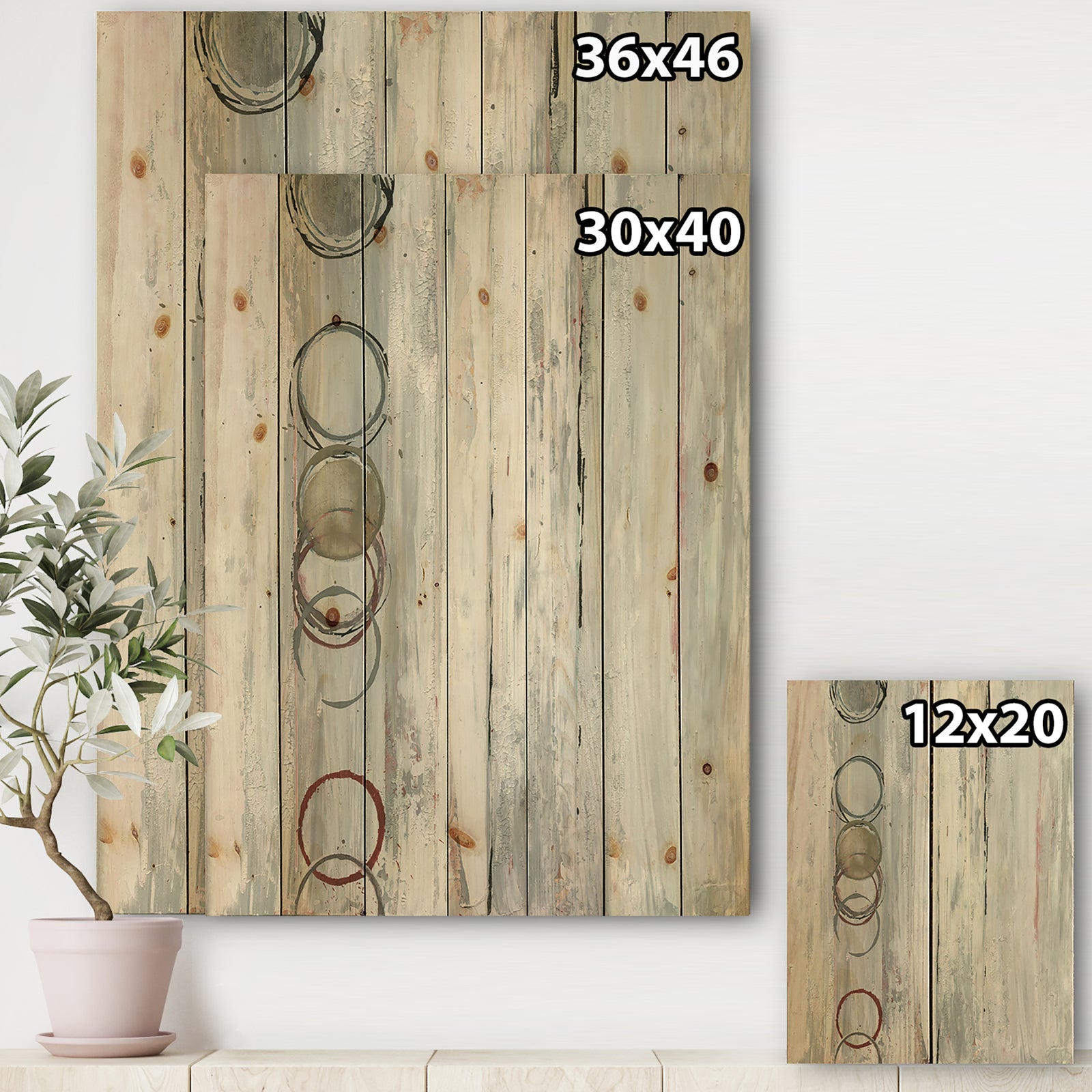 Whitewashed Syrah - Modern Geometric Print on Natural Pine Wood
