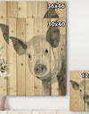 Piglet Farmhouse Animal in Black and White - Farmhouse Animals Print on Natural Pine Wood