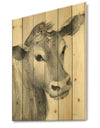 Cow Farmhouse Animal in Black and White - Farmhouse Animals Print on Natural Pine Wood