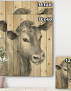 Cow Farmhouse Animal in Black and White - Farmhouse Animals Print on Natural Pine Wood