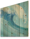 Ocean Wave with White Foam - Nautical & Coastal Print on Natural Pine Wood