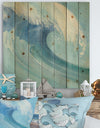 Ocean Wave with White Foam - Nautical & Coastal Print on Natural Pine Wood