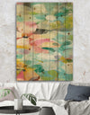 Abstract Flowers in Blue and Pink - Cabin & Lodge Print on Natural Pine Wood