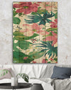 Pink Tropical Flowers - Cabin & Lodge Print on Natural Pine Wood