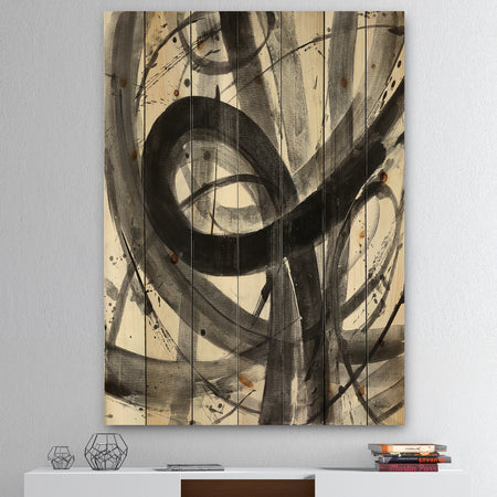 Black and White Minimalistic Painting - Modern & Transitional Print on Natural Pine Wood