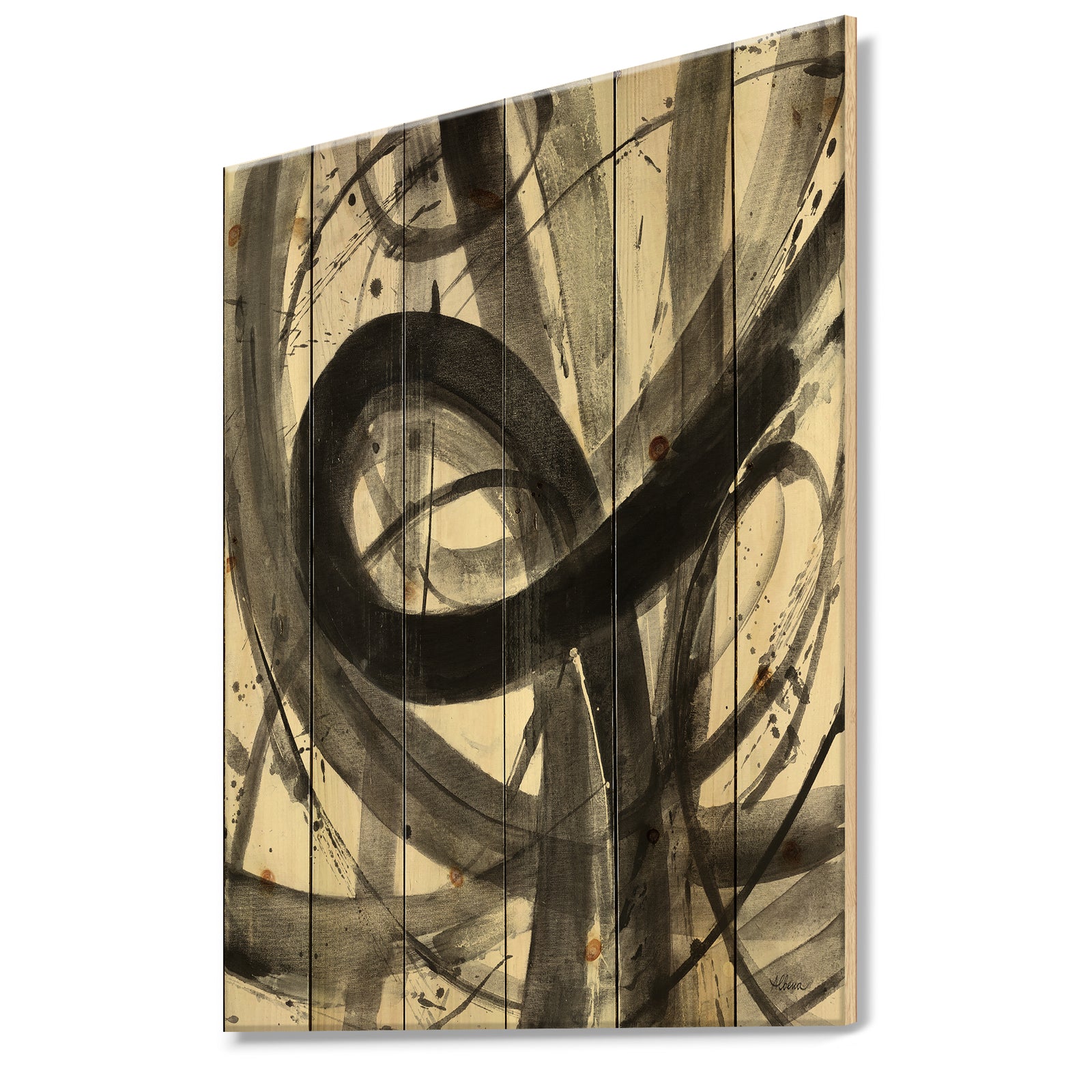 Black and White Minimalistic Painting - Modern & Transitional Print on Natural Pine Wood