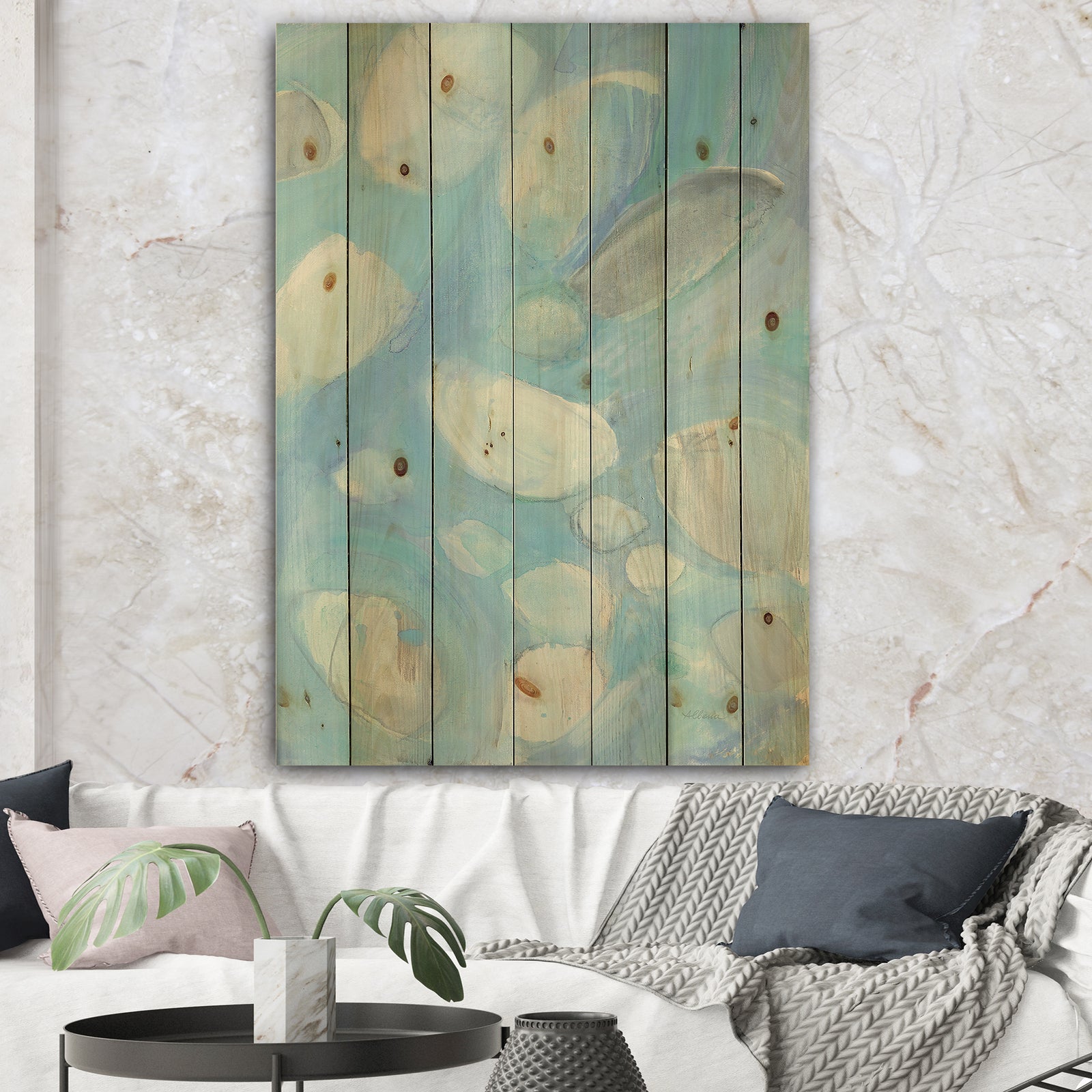 Running Water III - Traditional Print on Natural Pine Wood