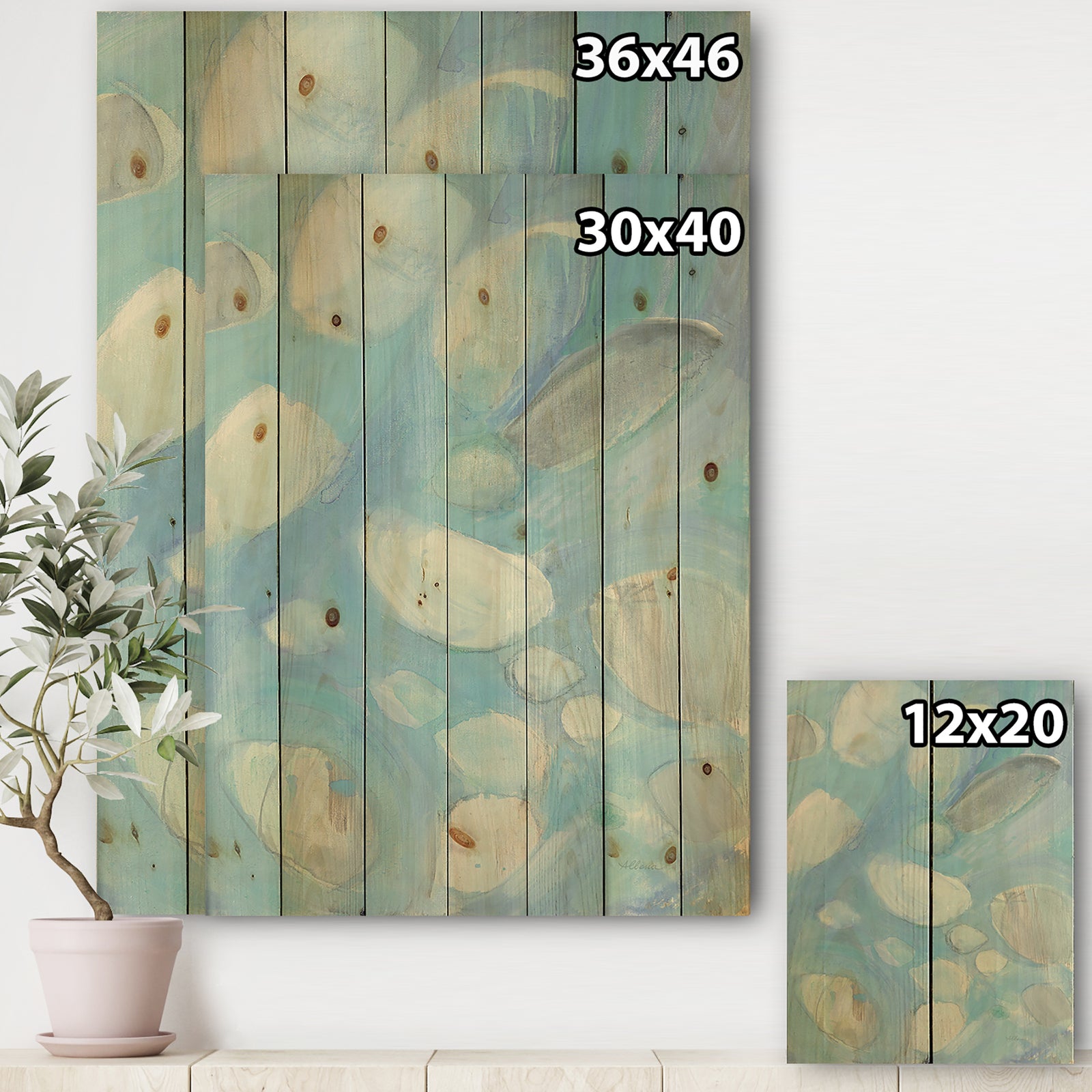 Running Water III - Traditional Print on Natural Pine Wood