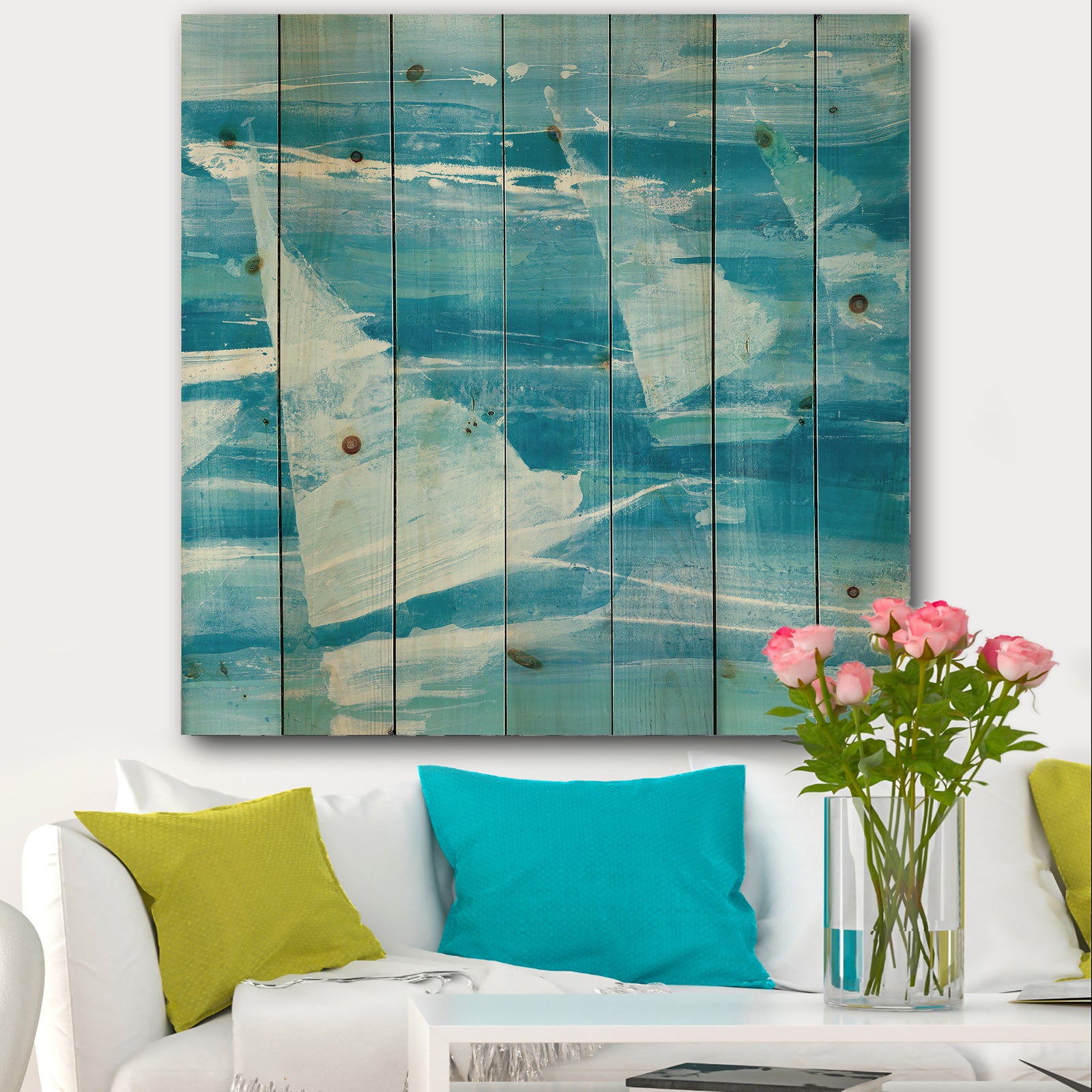 From the Shore I - Nautical & Beach Print on Natural Pine Wood