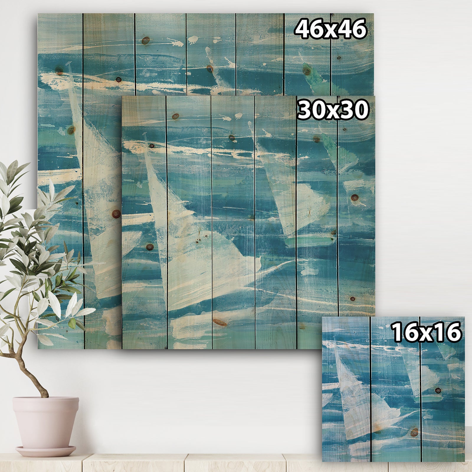 From the Shore I - Nautical & Beach Print on Natural Pine Wood