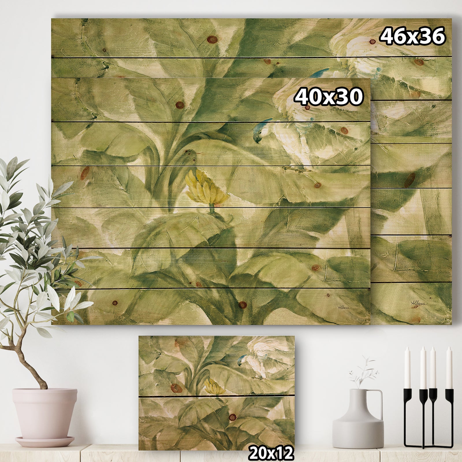 Tropical Canopy II Green - Traditional Print on Natural Pine Wood