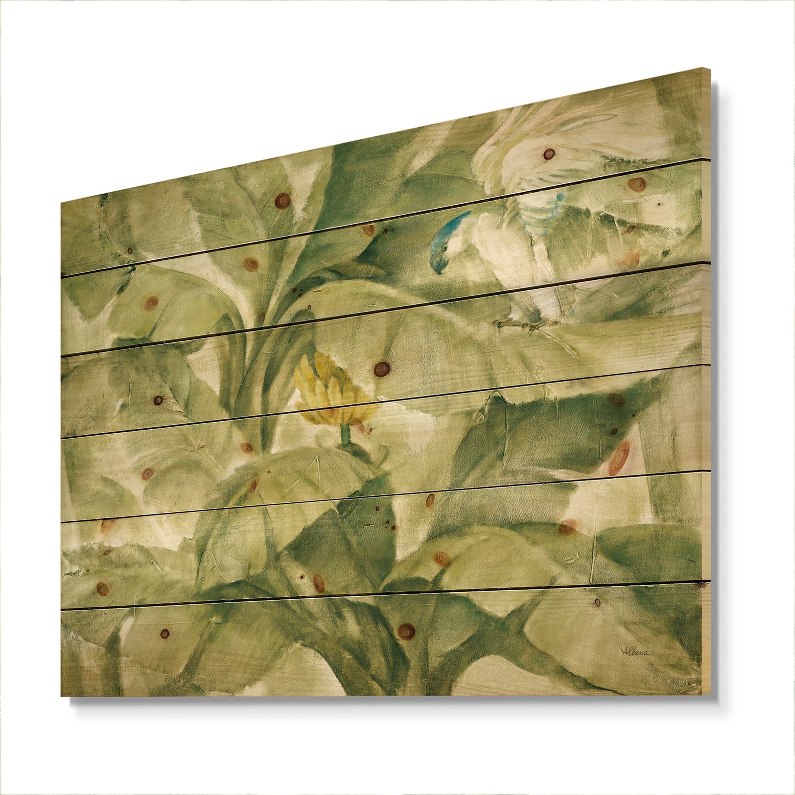 Tropical Canopy II Green - Traditional Print on Natural Pine Wood