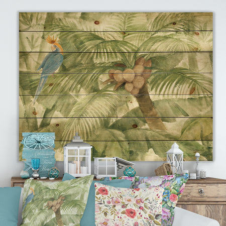 Tropical Canopy I Green - Traditional Print on Natural Pine Wood