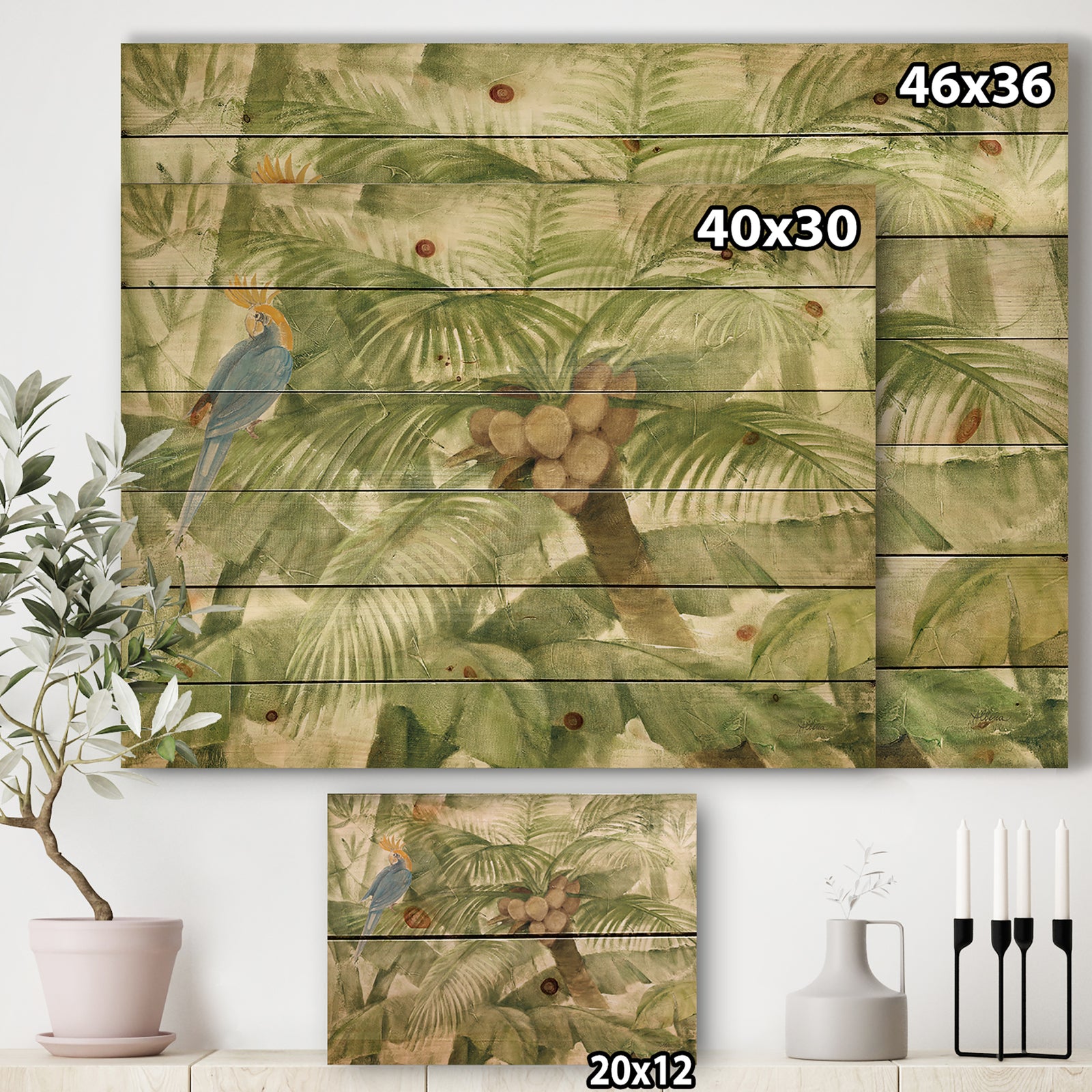 Tropical Canopy I Green - Traditional Print on Natural Pine Wood