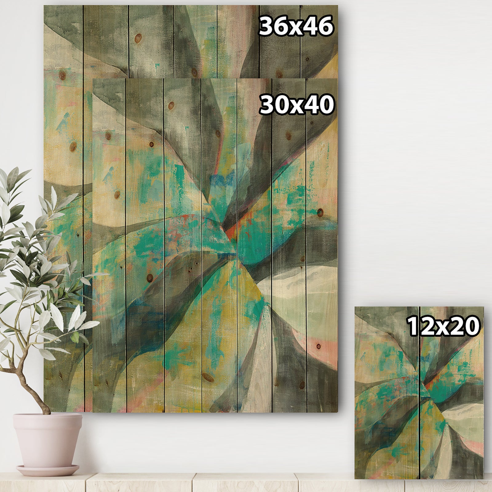 In the Valley Abstract II - Traditional Print on Natural Pine Wood