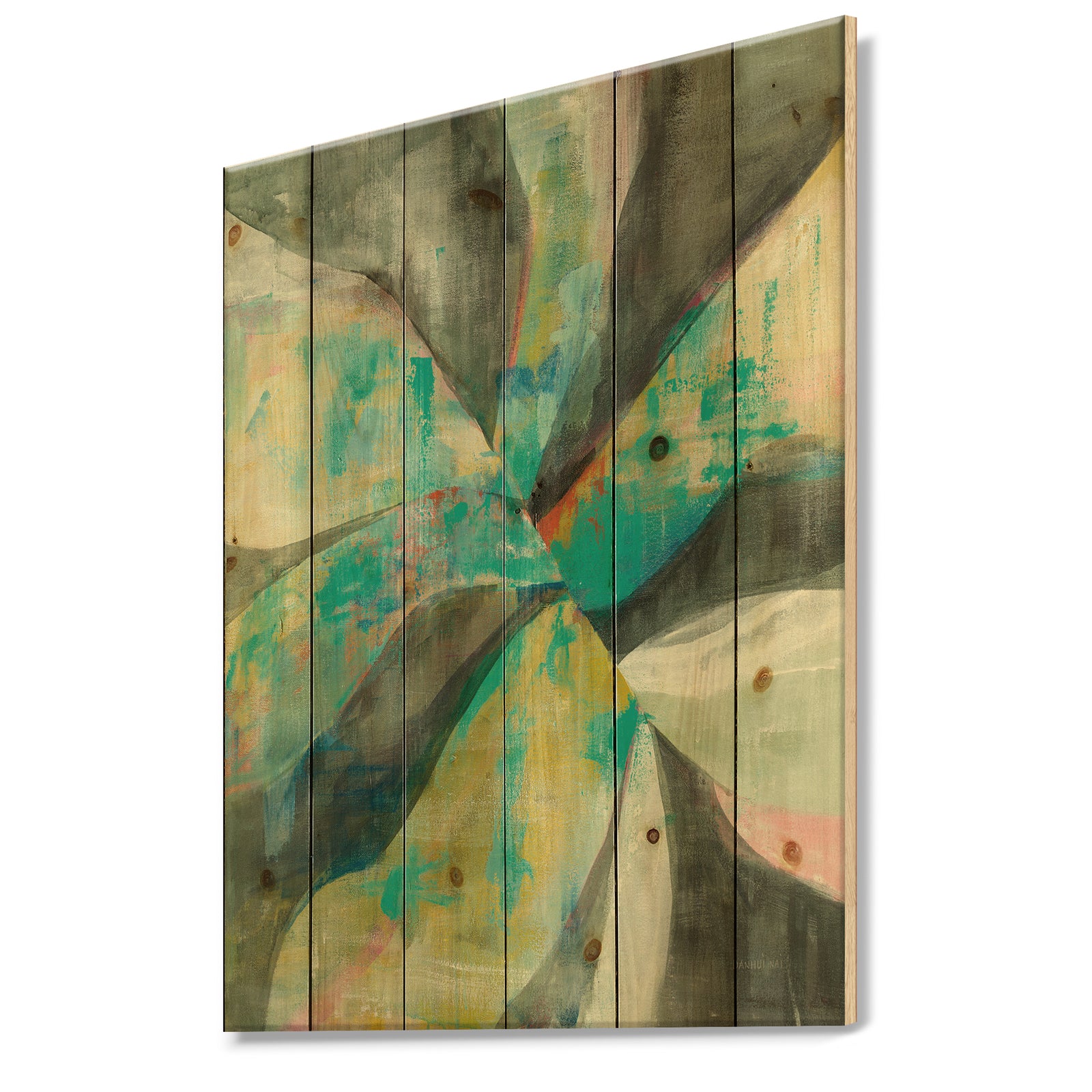 In the Valley Abstract II - Traditional Print on Natural Pine Wood